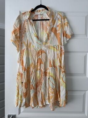 Olivaceous Cream and Peach Floral Mini Dress